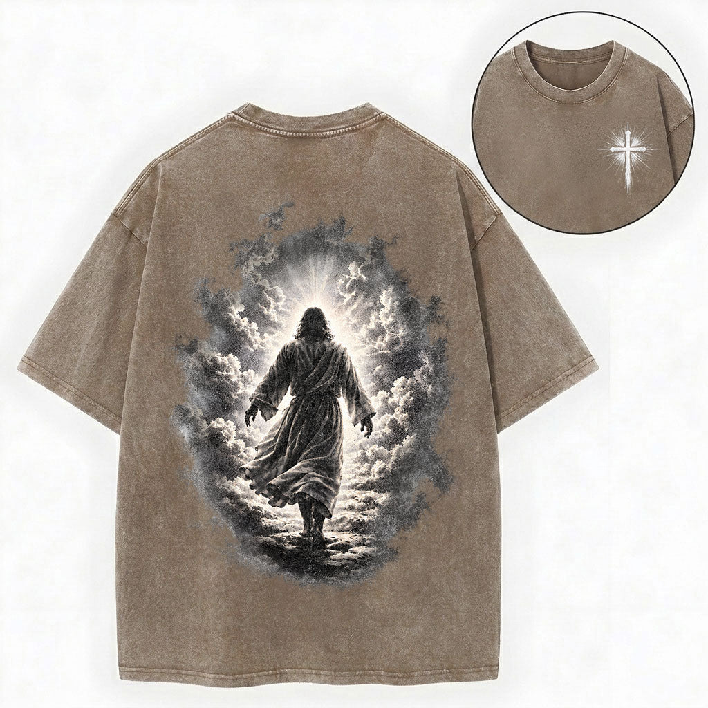 Jesus Walking to Heaven Shirt – Christian Vintage Unisex Washed Tee