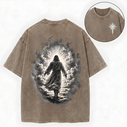 Jesus Walking to Heaven Shirt – Christian Vintage Unisex Washed Tee