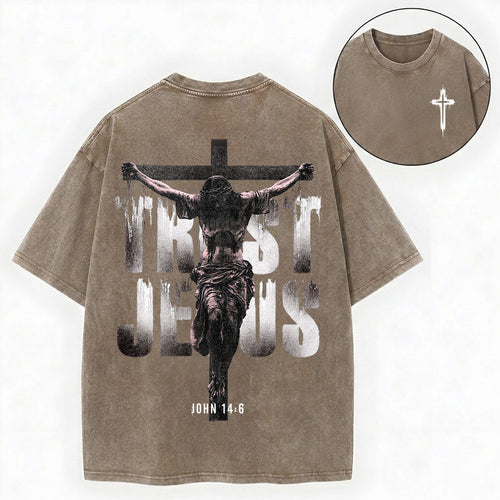 Trust Jesus Shirt – Cross Christian Streetwear Vintage Unisex Washed Tee