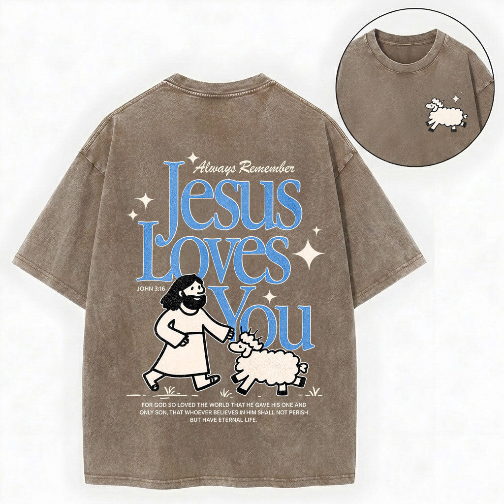 Always Remember Jesus Loves You Christian Vintage Unisex Washed Tee