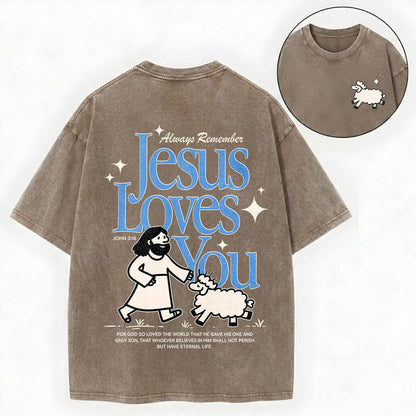 Always Remember Jesus Loves You Christian Vintage Unisex Washed Tee