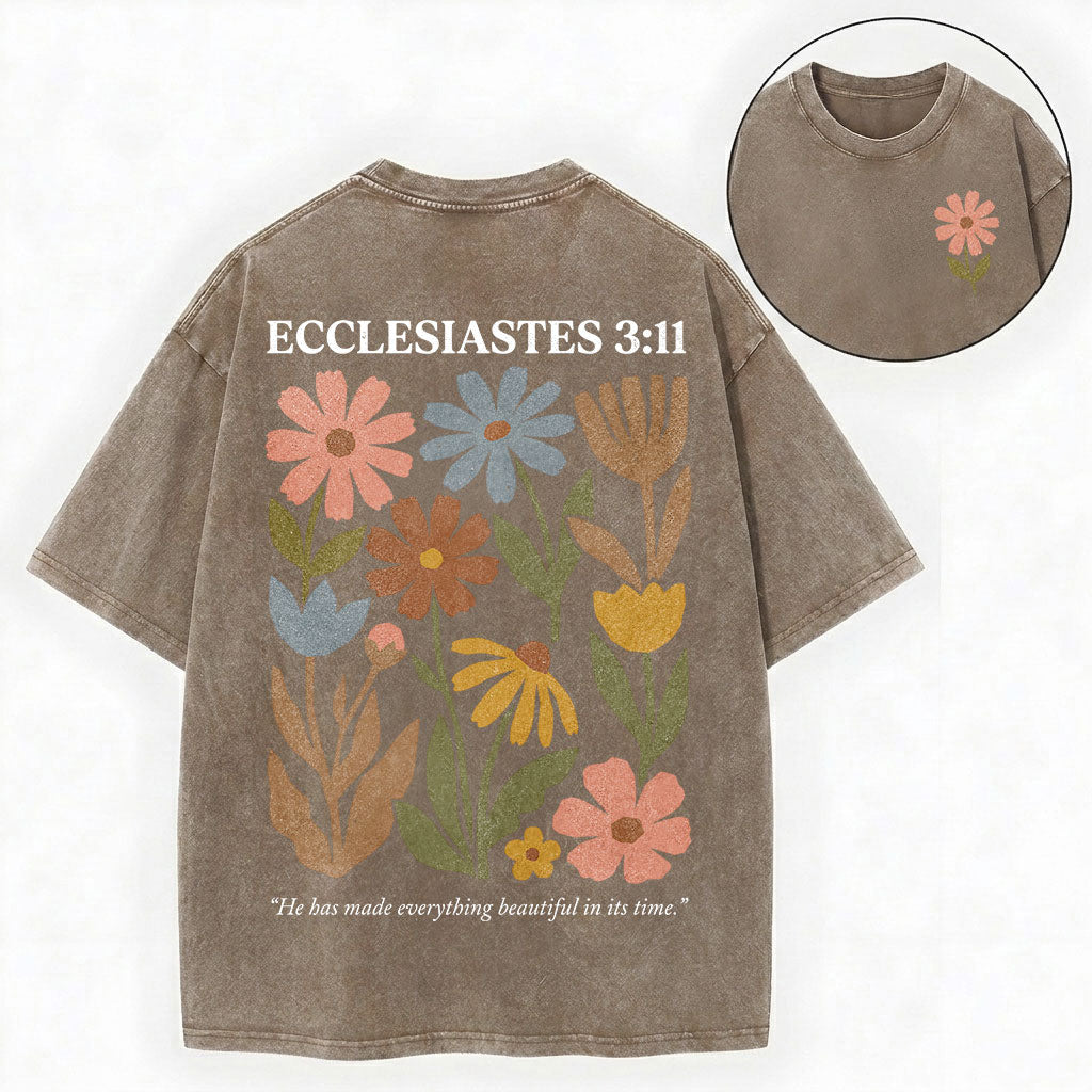 Ecclesiastes 3:11 Shirt – Floral Christian Vintage Unisex Washed Tee