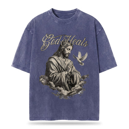 God Heals Christian Oversized Graphic T-Shirt – Vintage Christian Streetwear Tee