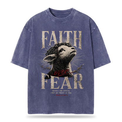 Faith Over Fear Christian Washed T-Shirt – Vintage Christian Streetwear Tee