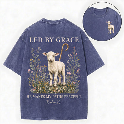 Led by Grace He Makes My Paths Peaceful Christian Vintage Unisex Washed Tee