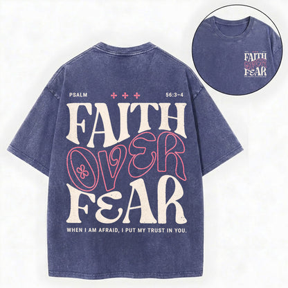 Faith Over Fear Christian Vintage Unisex Washed Tee