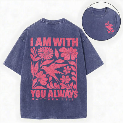 I Am With You Always – Floral Bird Christian Unisex Washed Tee
