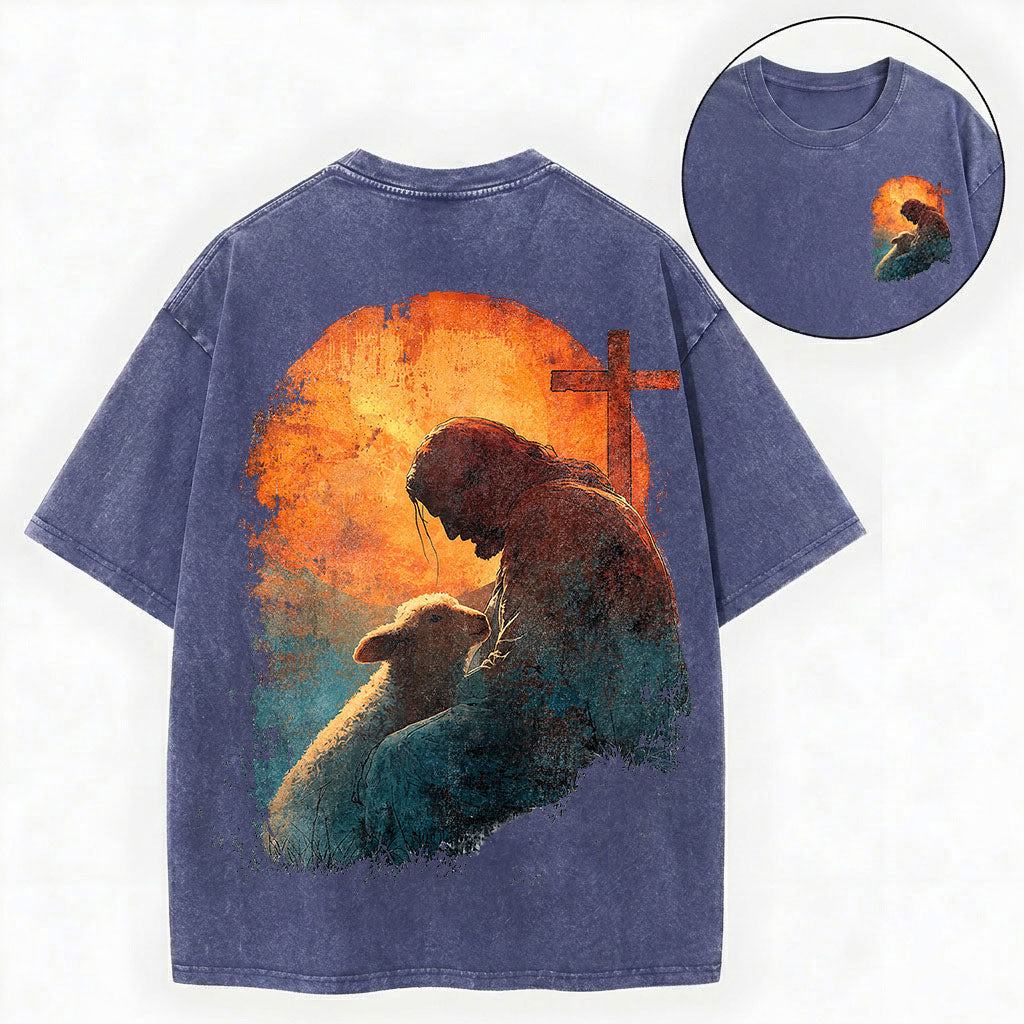Jesus Lamb Shirt – Good Shepherd Christian Vintage Unisex Washed Tee