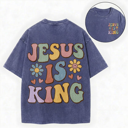 Jesus Is King – Retro Groovy Christian Vintage Unisex Washed Tee