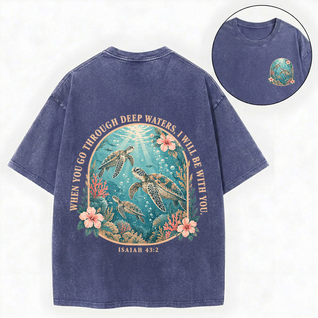 When You Go Through Deep Waters – Christian Vintage Unisex Washed