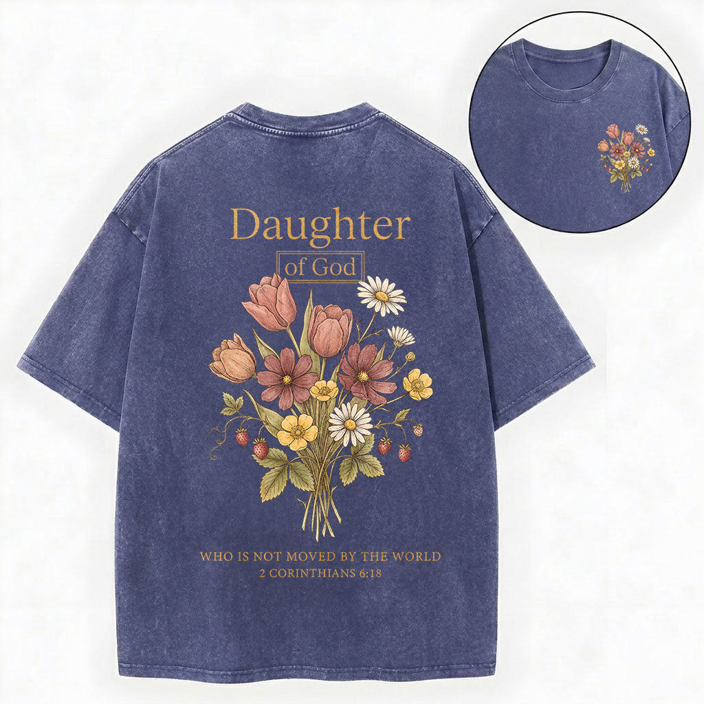 Daughter of God Shirt – Floral Christian Vintage Unisex Washed Tee