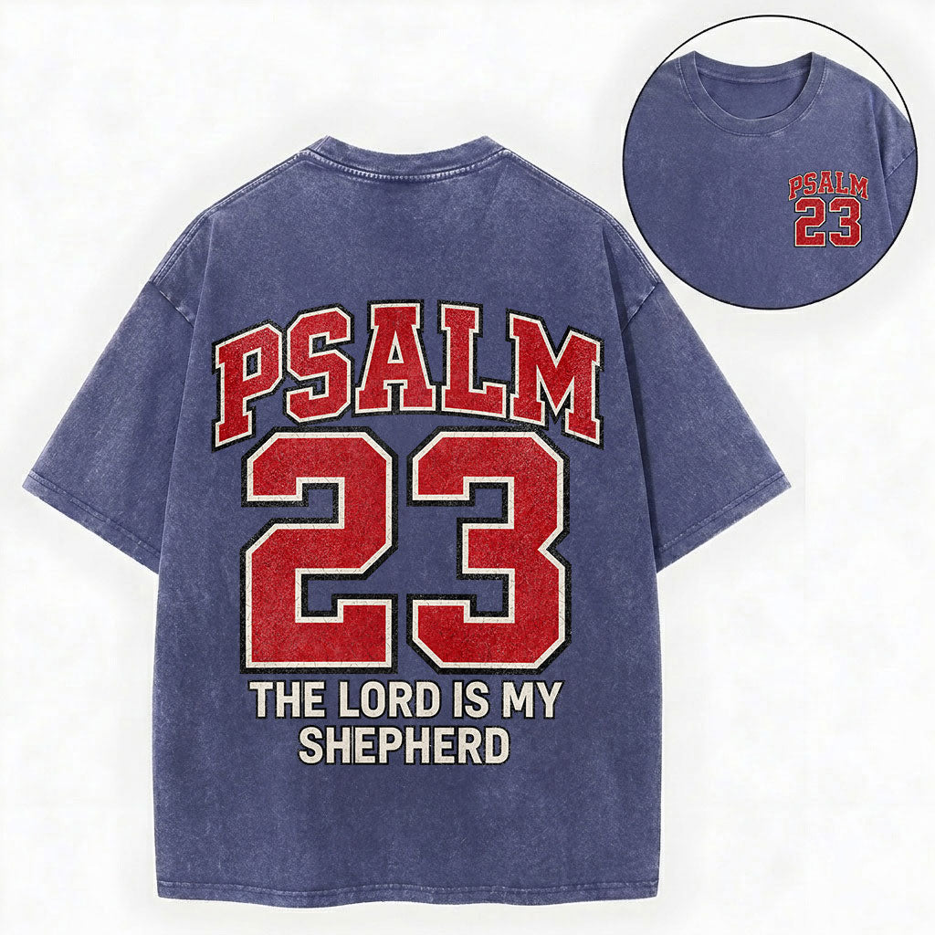 The Lord Is My Shepherd Shirt – Psalm 23 Varsity Christian Washed Tee