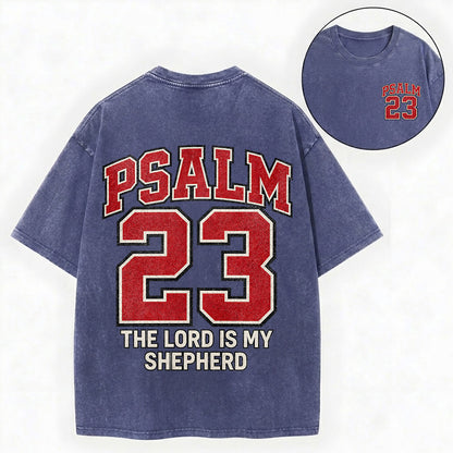 The Lord Is My Shepherd Shirt – Psalm 23 Varsity Christian Washed Tee