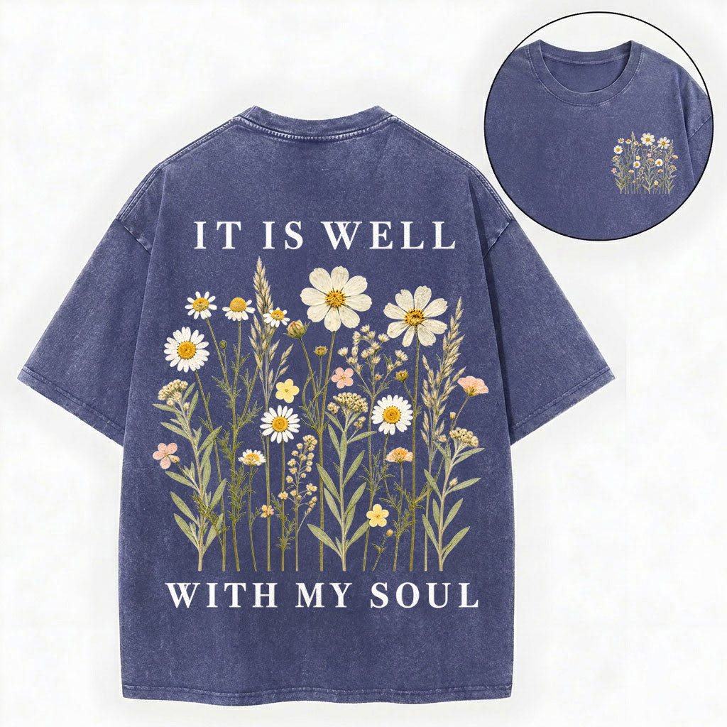 It Is Well With My Soul Shirt – Christian Vintage Unisex Washed Tee