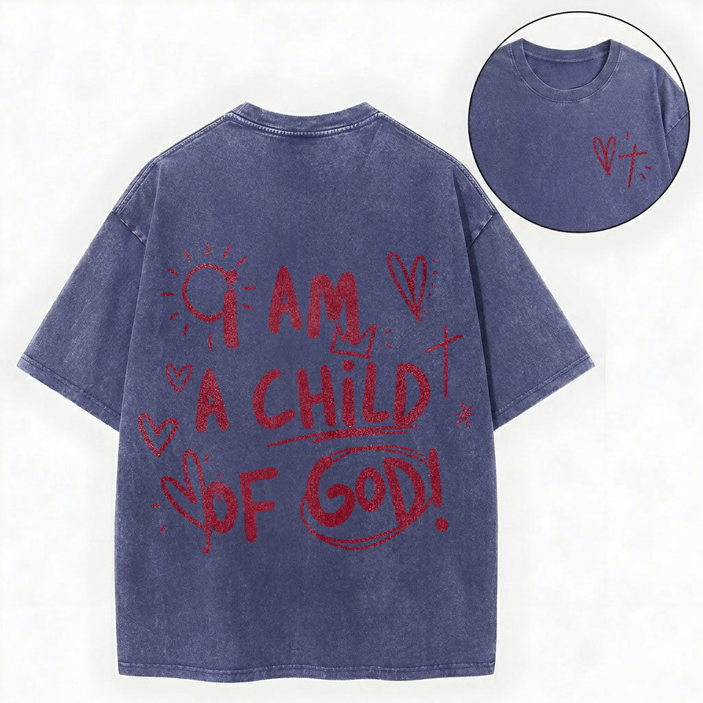 I Am a Child of God – Doodle Christian Vintage Unisex Washed Tee