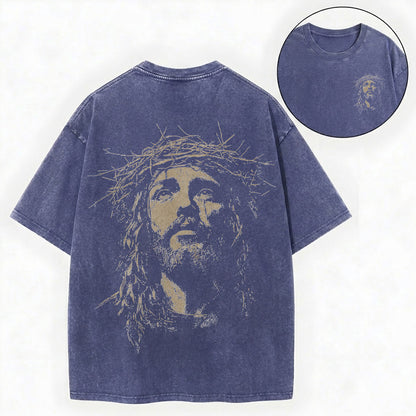 Jesus Crown of Thorns Shirt – Christian Vintage Unisex Washed Tee