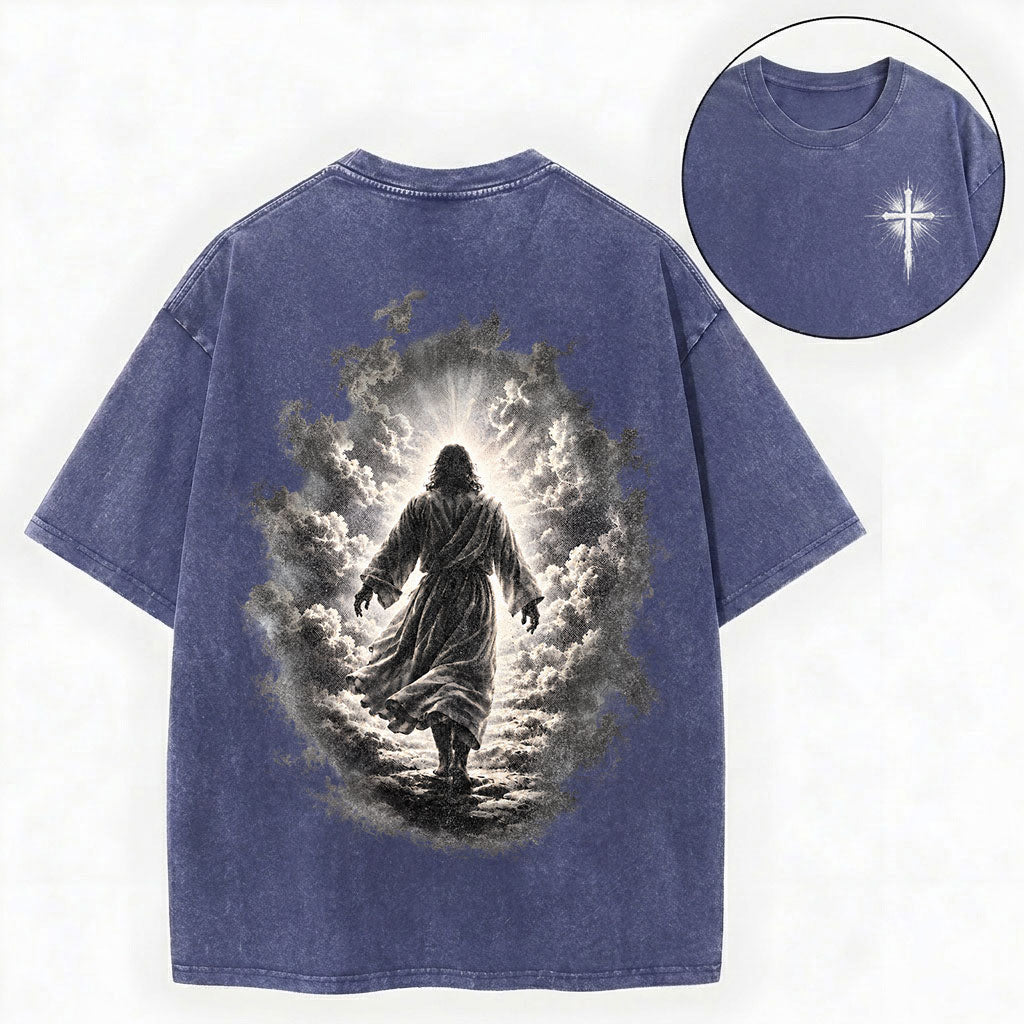 Jesus Walking to Heaven Shirt – Christian Vintage Unisex Washed Tee