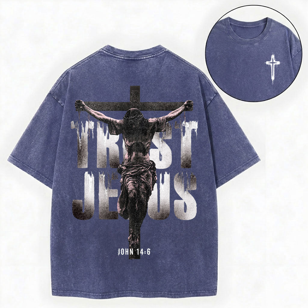 Trust Jesus Shirt – Cross Christian Streetwear Vintage Unisex Washed Tee