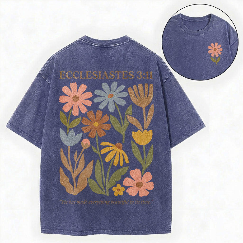 Ecclesiastes 3:11 Shirt – Floral Christian Vintage Unisex Washed Tee