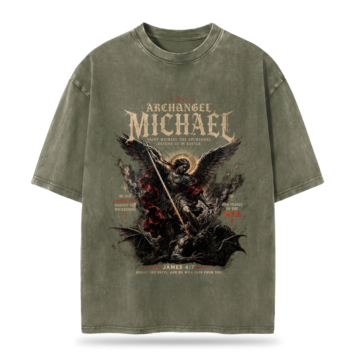 Archangel Michael Christian Washed T-Shirt