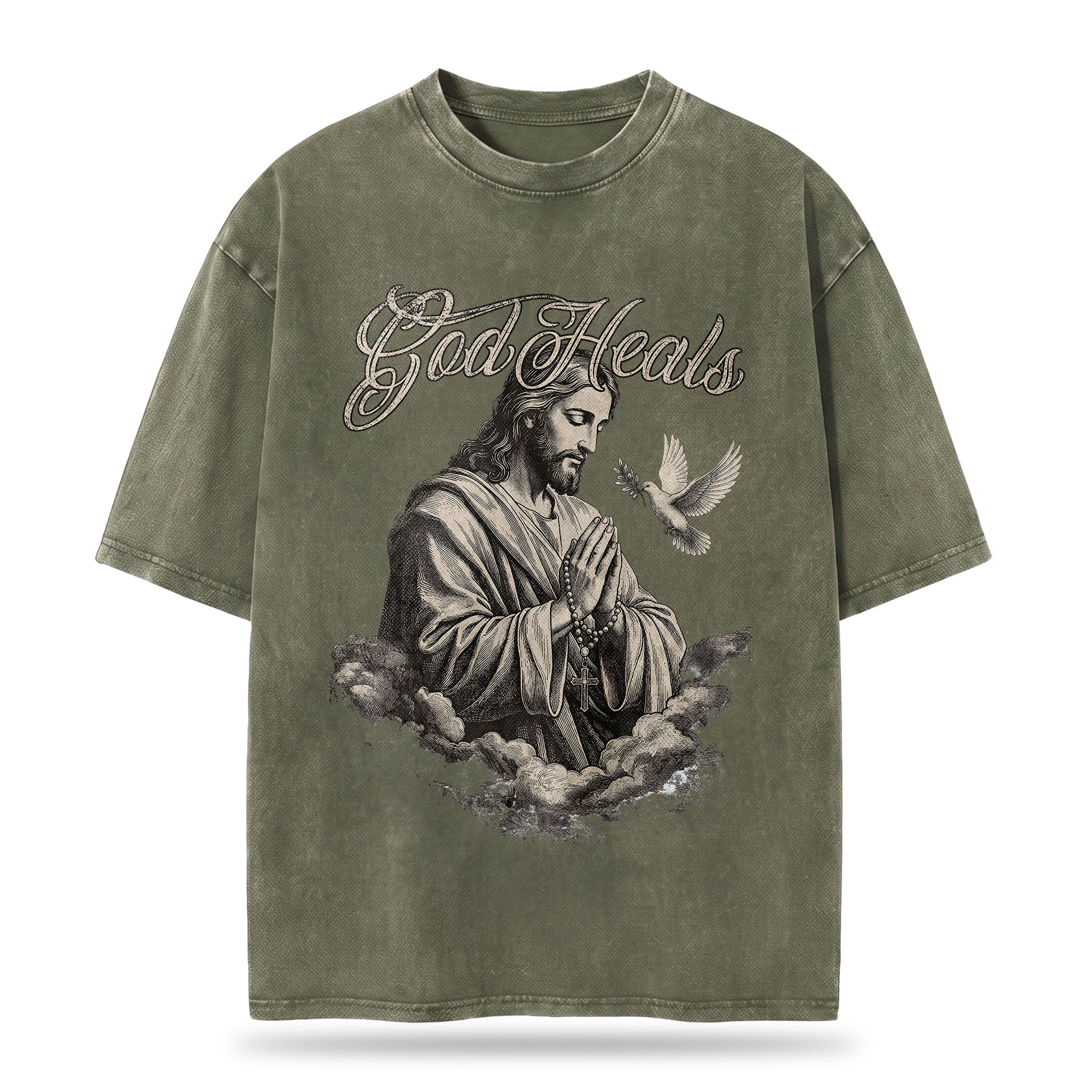 God Heals Christian Oversized Graphic T-Shirt – Vintage Christian Streetwear Tee