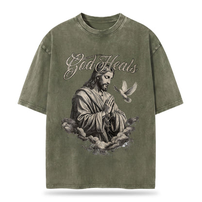 God Heals Christian Oversized Graphic T-Shirt – Vintage Christian Streetwear Tee