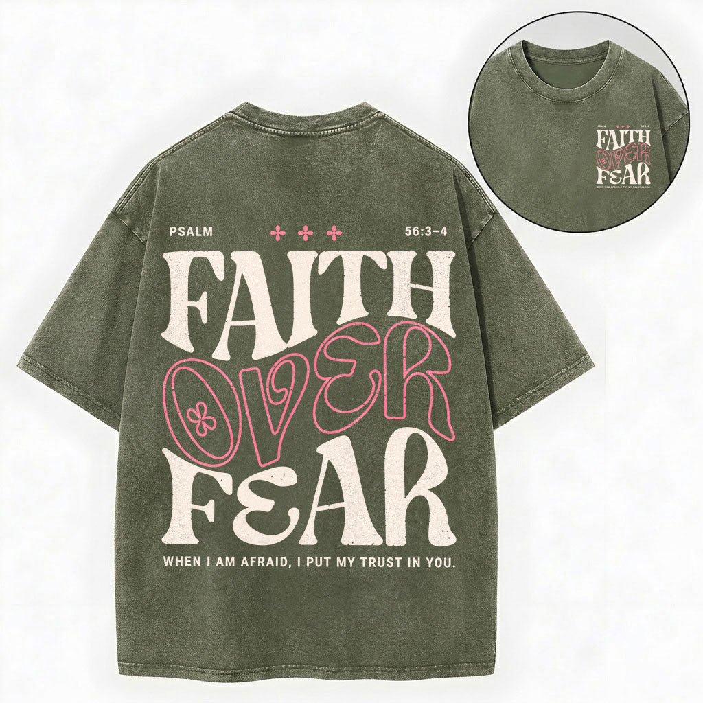 Faith Over Fear Christian Vintage Unisex Washed Tee