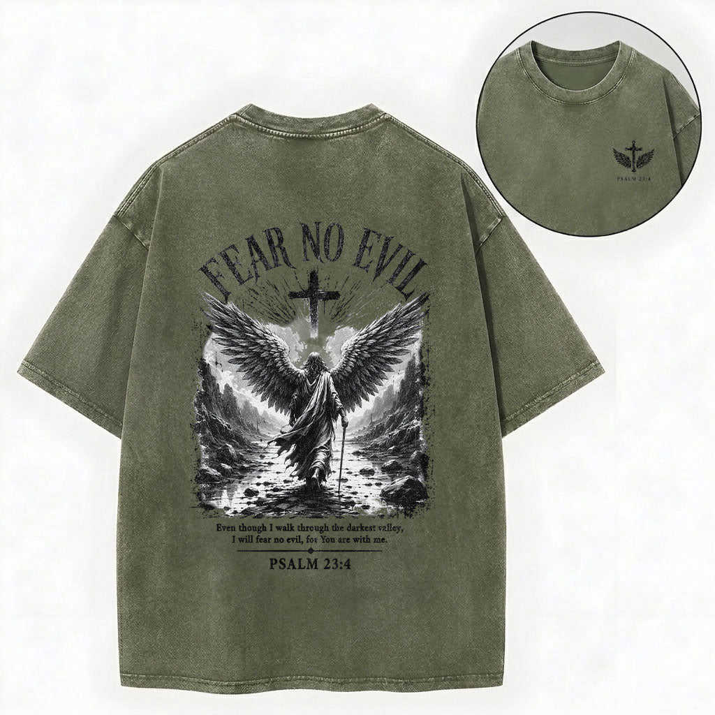 I Will Fear No Evil Christian Washed T-Shirt