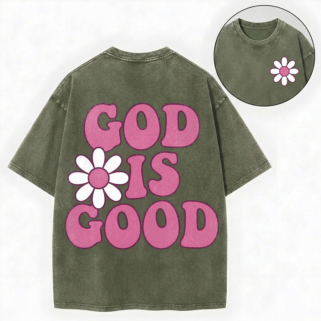 God Is Good Shirt – Retro Daisy Christian Vintage Unisex Washed Tee