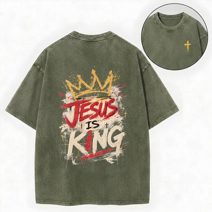 Jesus Is King Christian Washed T-Shirt