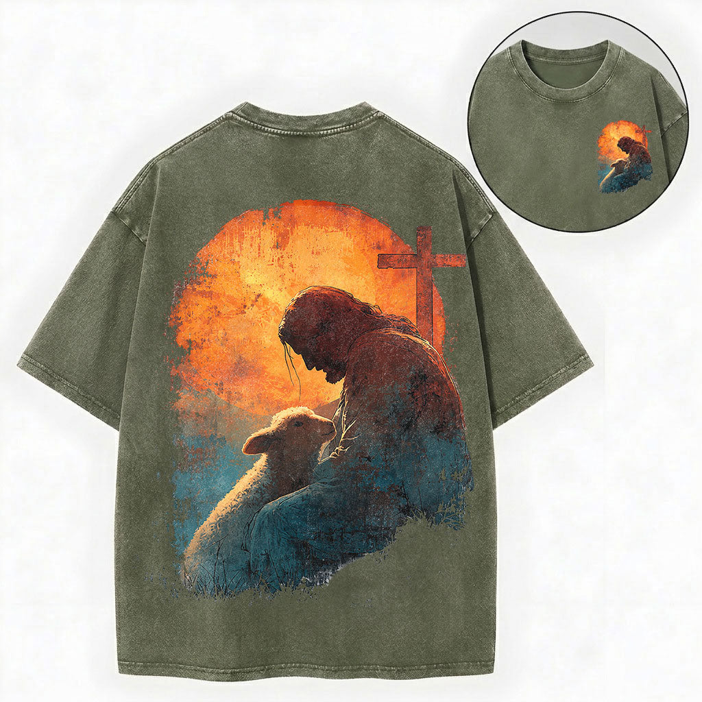 Jesus Lamb Shirt – Good Shepherd Christian Vintage Unisex Washed Tee