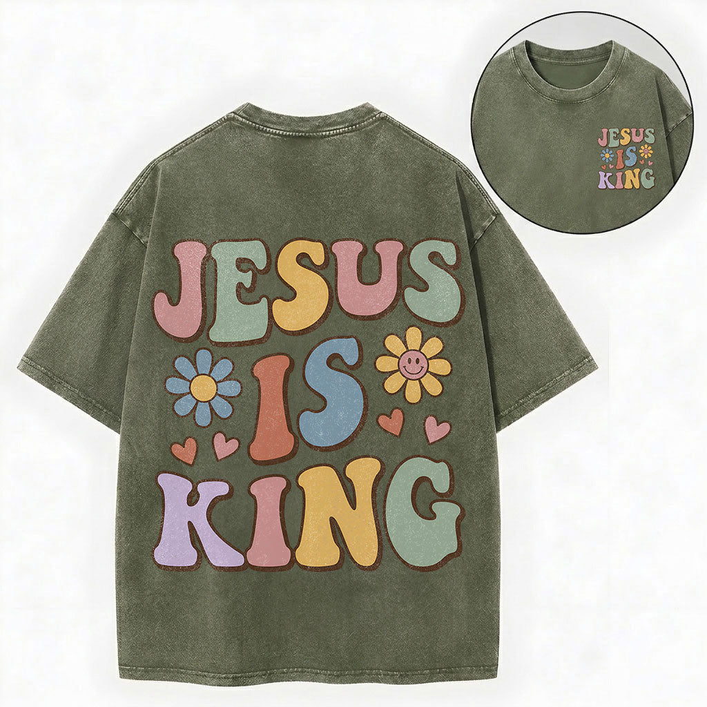 Jesus Is King – Retro Groovy Christian Vintage Unisex Washed Tee