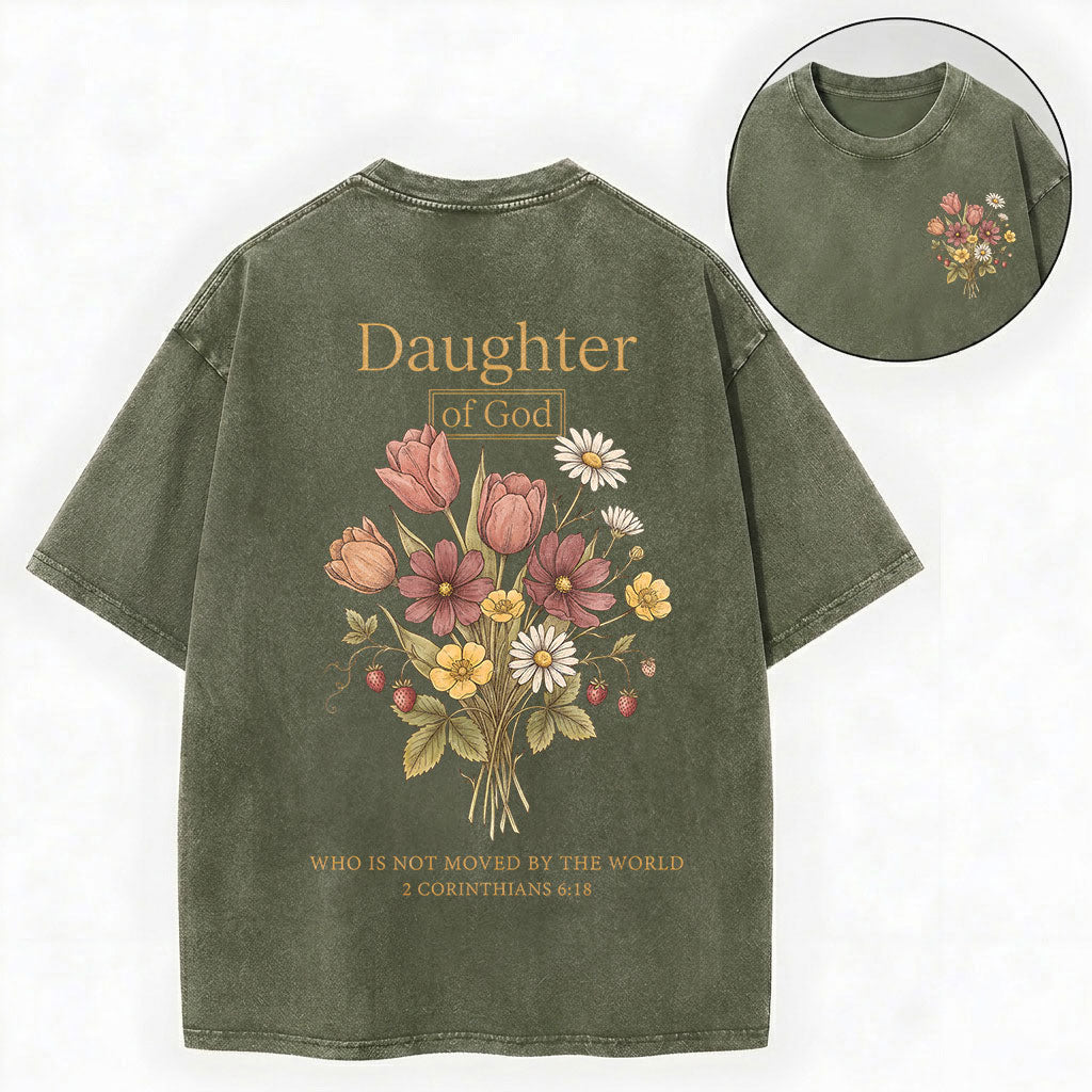 Daughter of God Shirt – Floral Christian Vintage Unisex Washed Tee