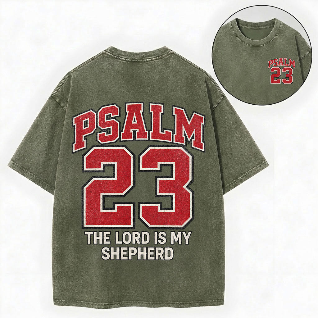 The Lord Is My Shepherd Shirt – Psalm 23 Varsity Christian Washed Tee