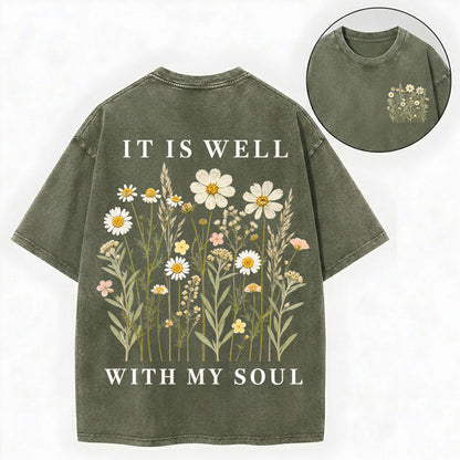 It Is Well With My Soul Shirt – Christian Vintage Unisex Washed Tee