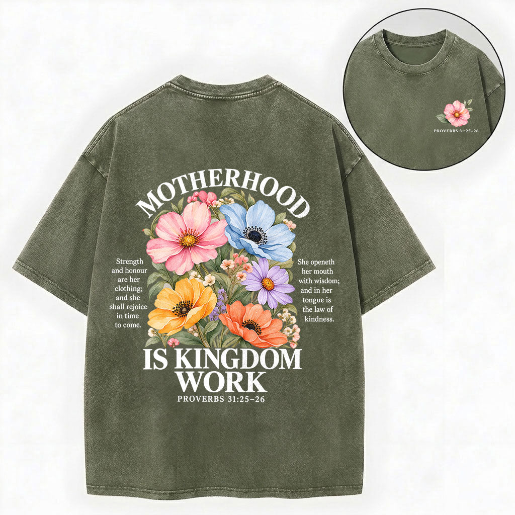 Mother's Day Christian Shirt – Kingdom Work Floral Unisex Washed Tee