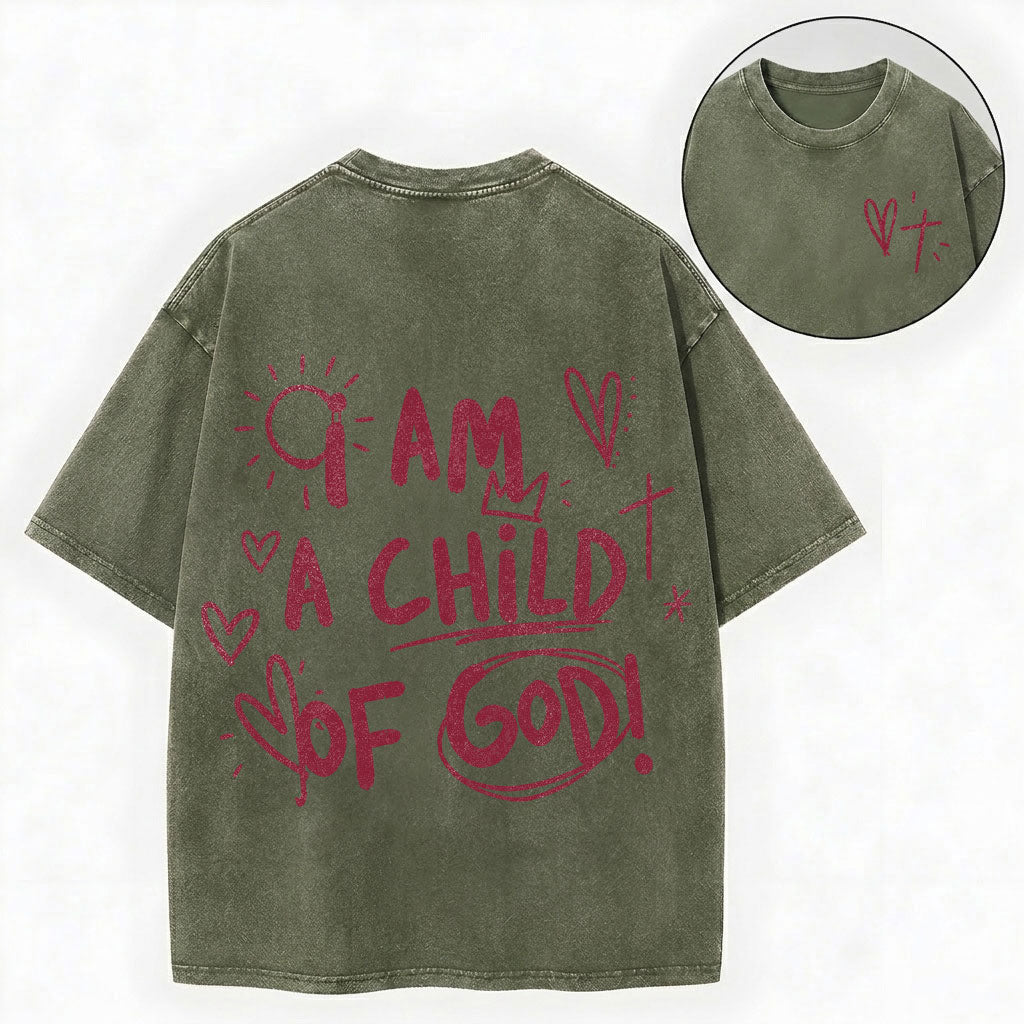 I Am a Child of God – Doodle Christian Vintage Unisex Washed Tee