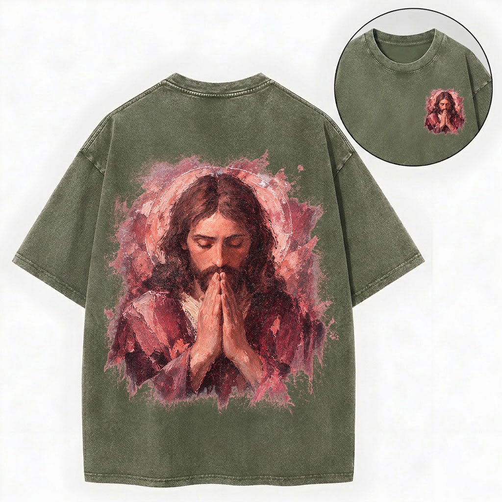 Jesus Prayer Shirt – Rose Halo Christian Vintage Unisex Washed Tee
