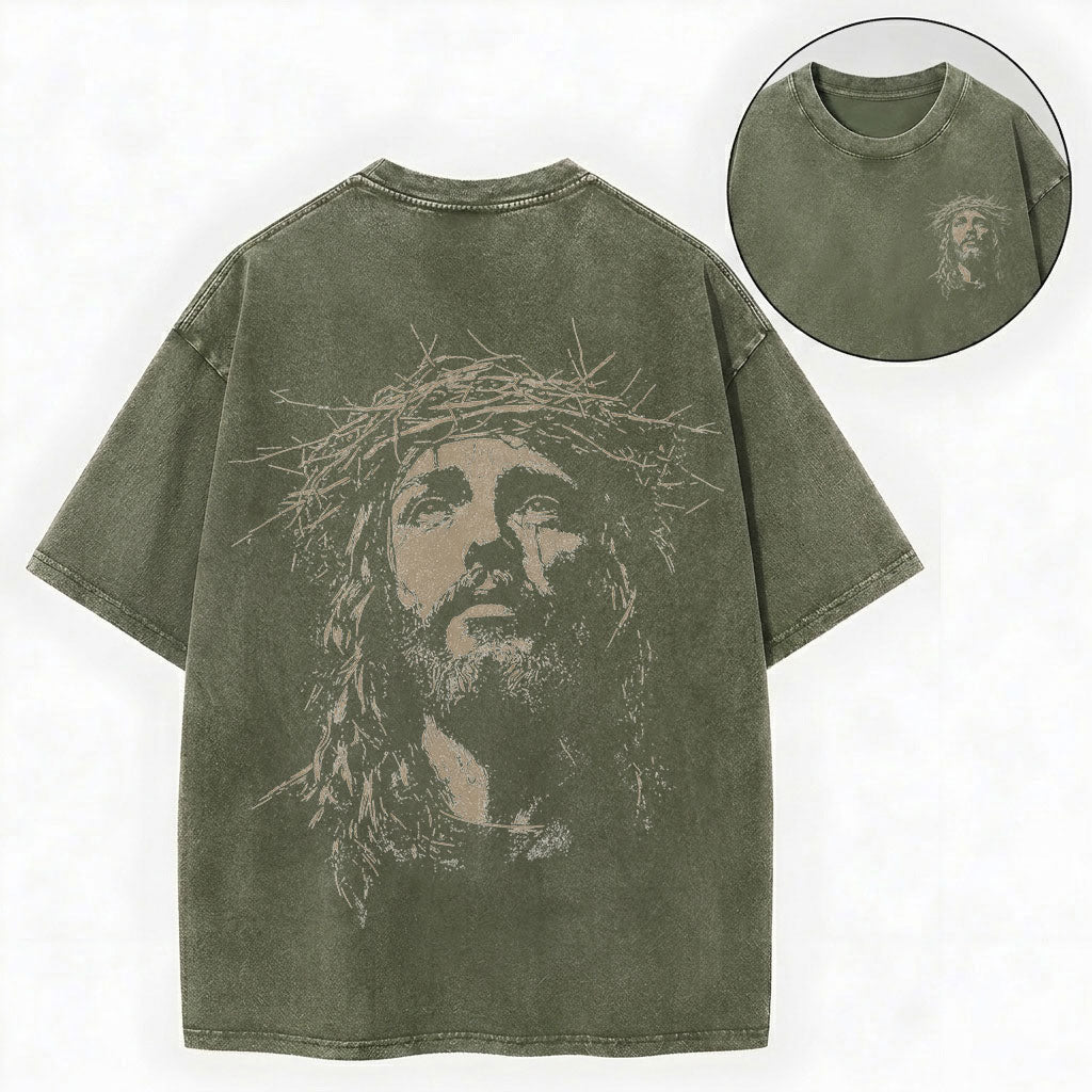 Jesus Crown of Thorns Shirt – Christian Vintage Unisex Washed Tee