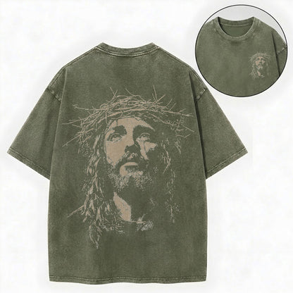 Jesus Crown of Thorns Shirt – Christian Vintage Unisex Washed Tee