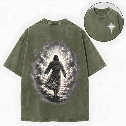 Jesus Walking to Heaven Shirt – Christian Vintage Unisex Washed Tee