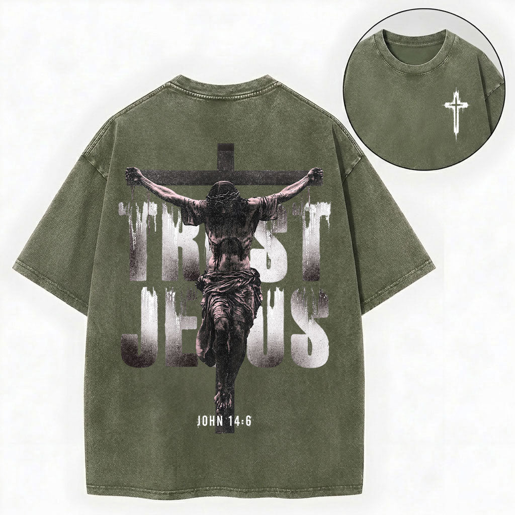 Trust Jesus Shirt – Cross Christian Streetwear Vintage Unisex Washed Tee