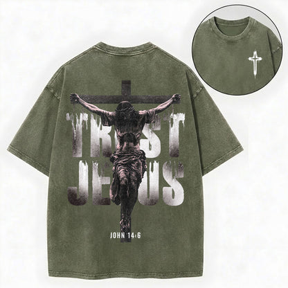 Trust Jesus Shirt – Cross Christian Streetwear Vintage Unisex Washed Tee