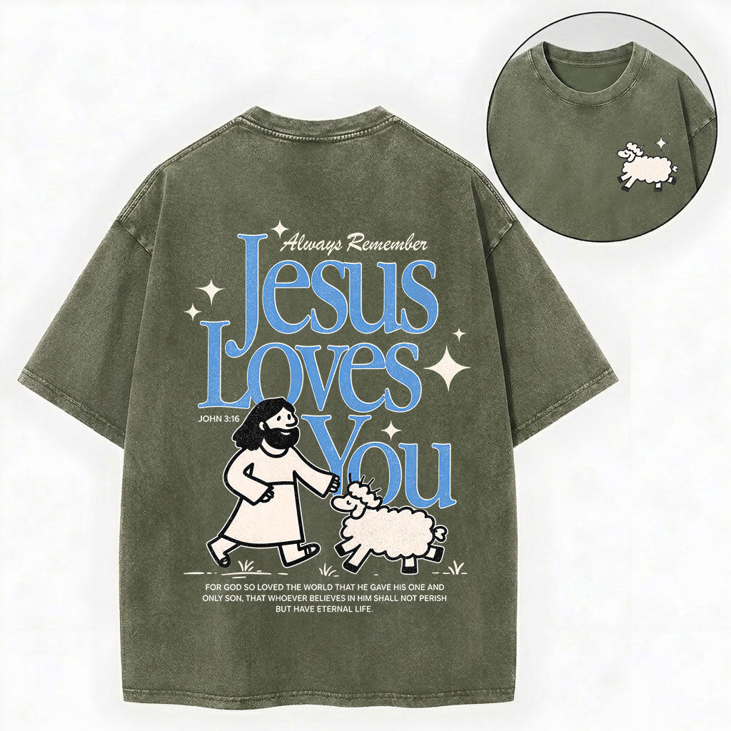 Always Remember Jesus Loves You Christian Vintage Unisex Washed Tee