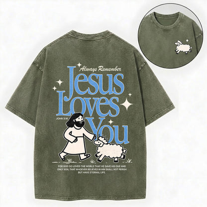 Always Remember Jesus Loves You Christian Vintage Unisex Washed Tee