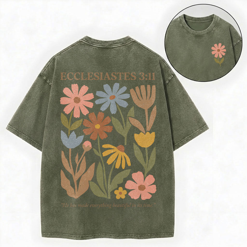 Ecclesiastes 3:11 Shirt – Floral Christian Vintage Unisex Washed Tee