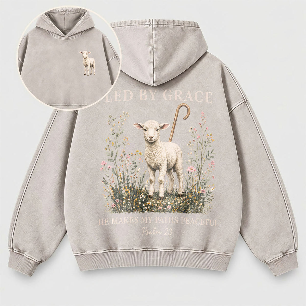 Led By Grace Washed Hoodie –  Wildflower Christian Hoodie