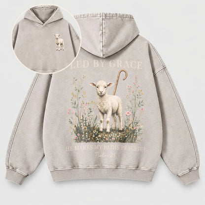 Led By Grace Washed Hoodie –  Wildflower Christian Hoodie