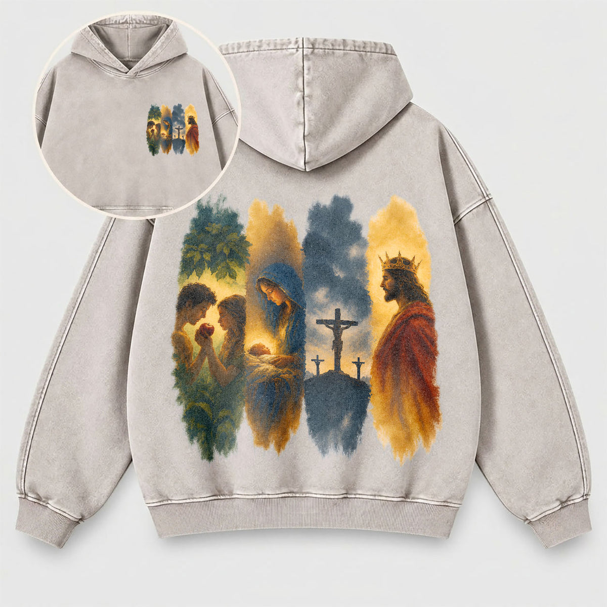 The Gospel Story Washed Hoodie – Jesus Life Watercolor Christian Hoodie