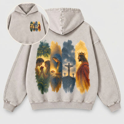 The Gospel Story Washed Hoodie – Jesus Life Watercolor Christian Hoodie